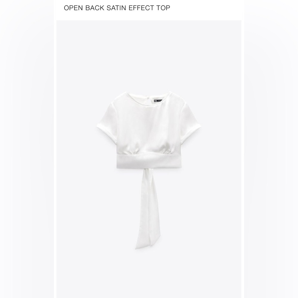 Zara White Satin Short Sleeve Crop Top